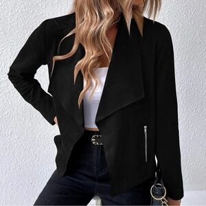 Black Women’s Open-Front Draped Jacket